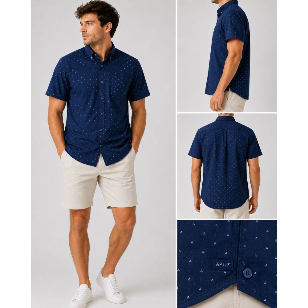 Goodfellow & Co Men's L Navy Star Print Short Sleeve Button-Up Shirt